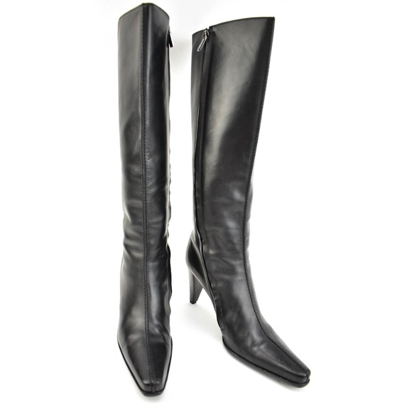 FENDI: Black, Leather & Logo Tall Boots - Picture 1 of 8